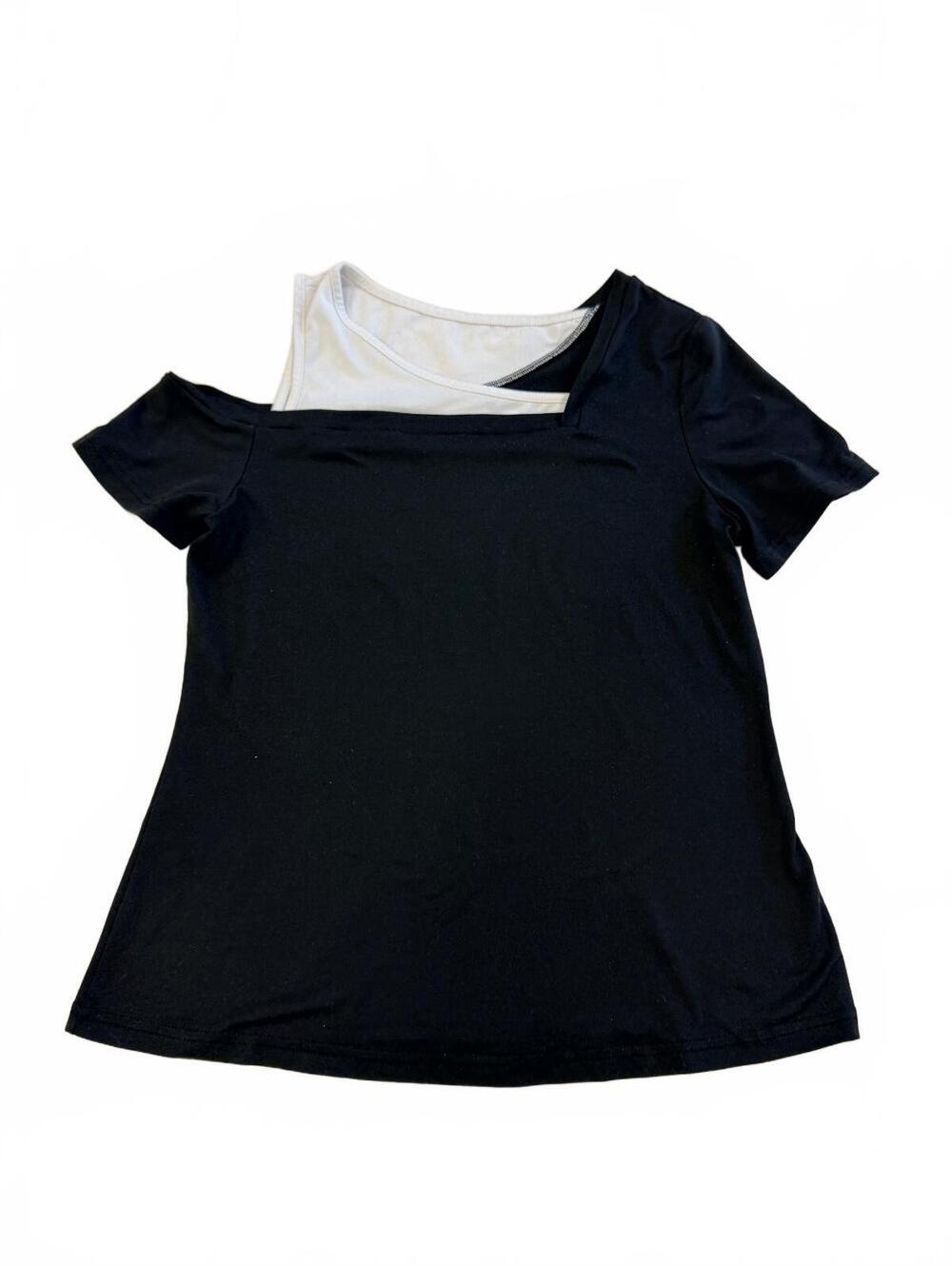 Black and White Layered Look Short Sleeve Top
